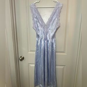 VTG Cinema Etoile Lace Satin V- Neck Midi Chemise Slip Nightgown Blue Dress, S